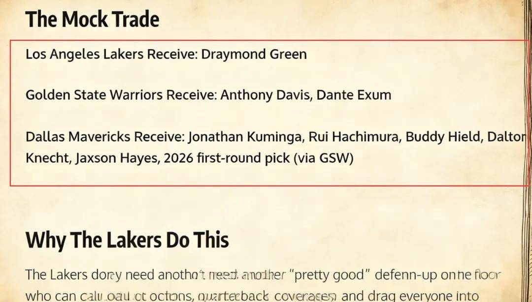 3队8人大交易方案出炉！追梦格林联手东詹，浓眉哥驰援库里？